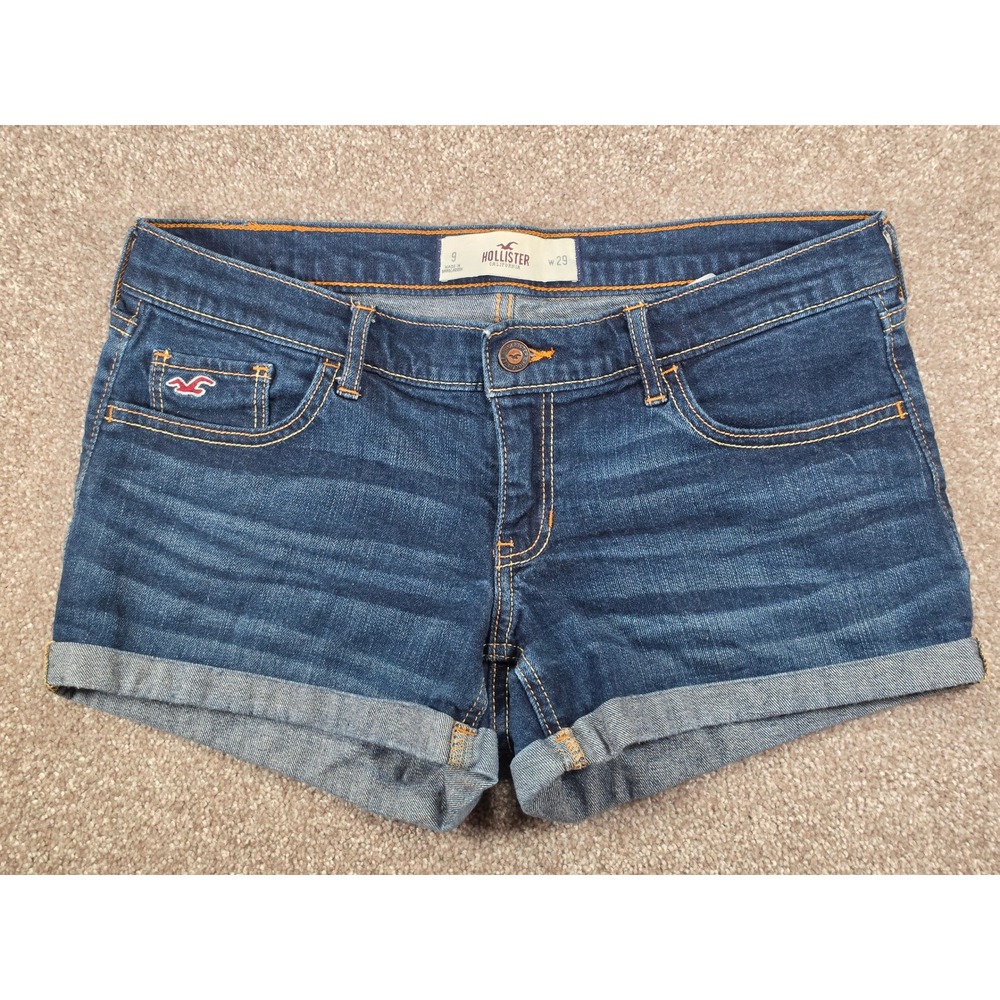 Hollister Womens Low Rise Dark Wash Denim Cuffed Jean Shorts Size 9 W29 Y2K